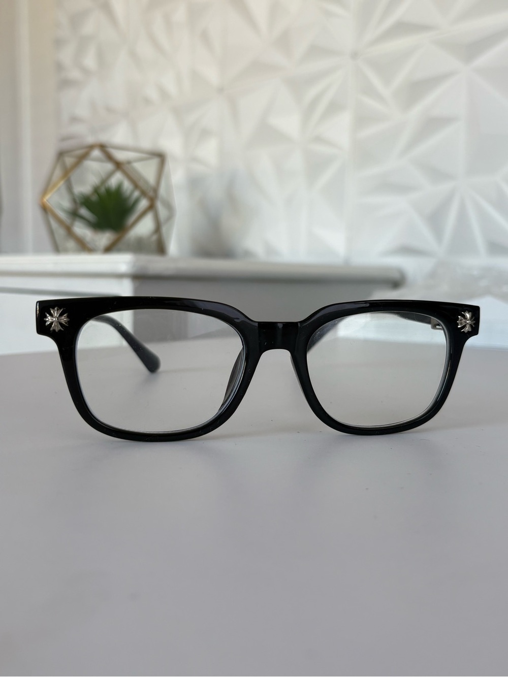 Chrome Hearts Black Thick Frame Sunglasses with Silver Cross Accents - Picture 2 of 5